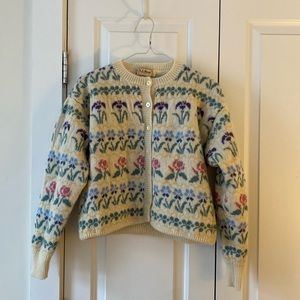 Vintage LL Bean Floral Spring Wool Sweater Size L